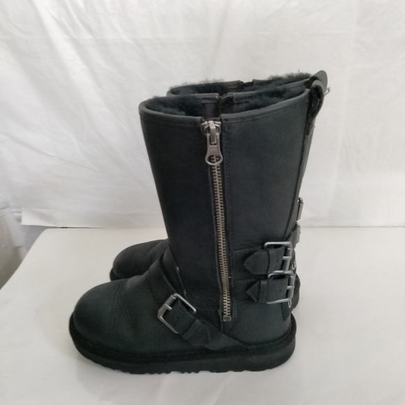 UGG Kids Kaila Boot size 13 Black Leather Shearling Lined - Picture 8 of 16